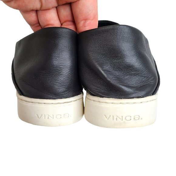 Vince Sneaker Slide Shoe Gray Black White Leather Heel Tweed Slip on - Picture 4 of 9